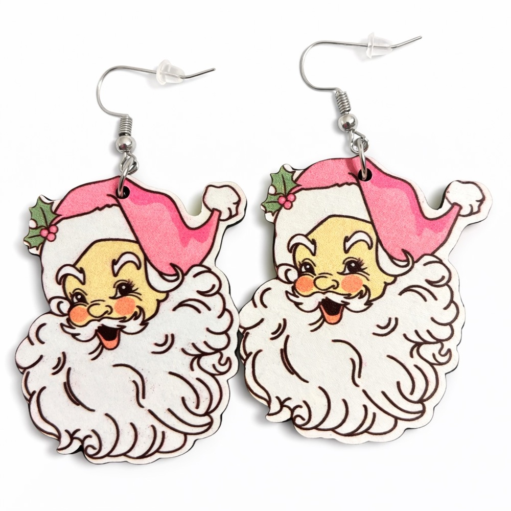 🎅✨ Vintage Style Santa Claus Christmas Dangle Earrings Holiday Statement NEW